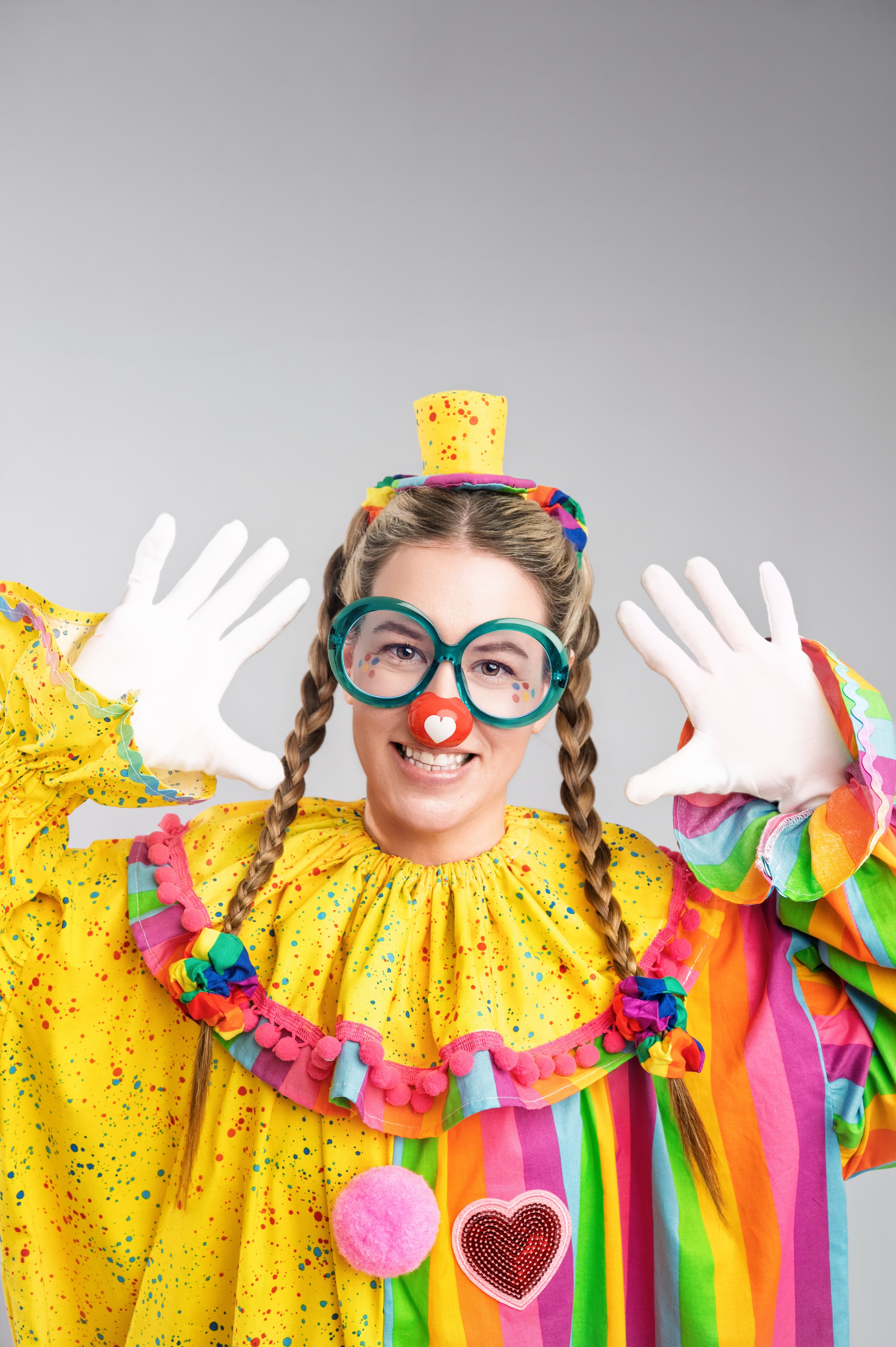 Twinkleheart the Clown smiling in costume